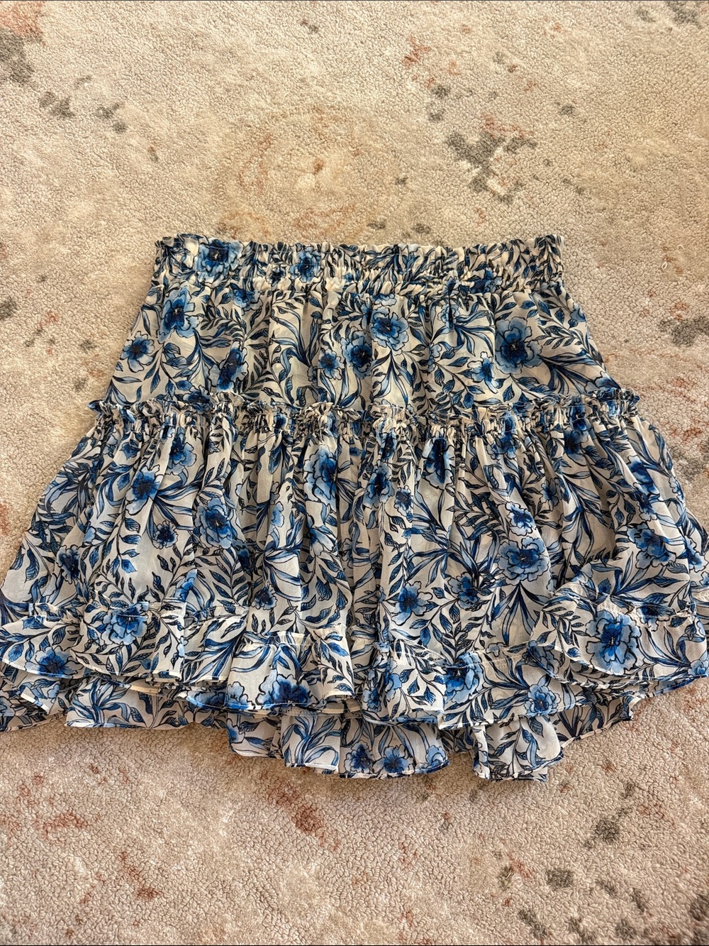 MISA Blue Floral Tiered Mini Skirt